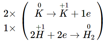 2K  +  2H2O → 2KOH  + H2 | Cân bằng PTHH Potassium